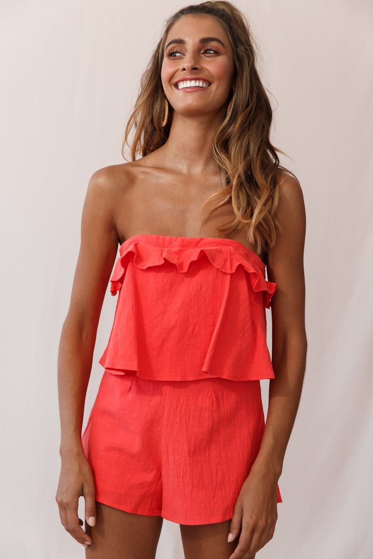 Joey Strapless Tie-Back Romper Orange Tangerine-Maymioy