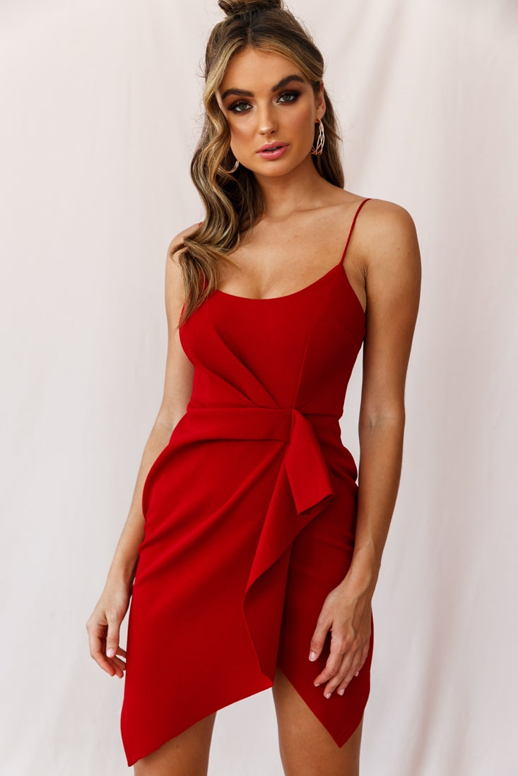 Tesla Cami Strap Sculpted Fabric Dress Red-Maymioy