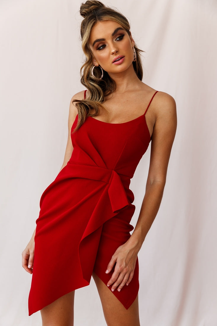 Tesla Cami Strap Sculpted Fabric Dress Red-Maymioy