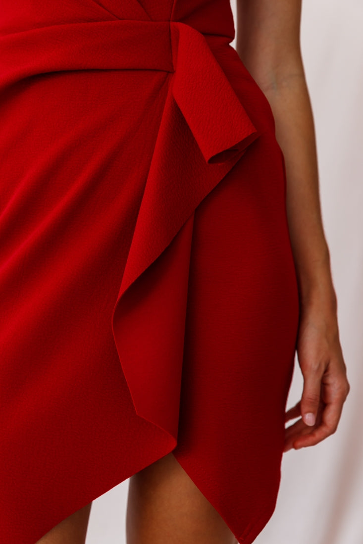 Tesla Cami Strap Sculpted Fabric Dress Red-Maymioy