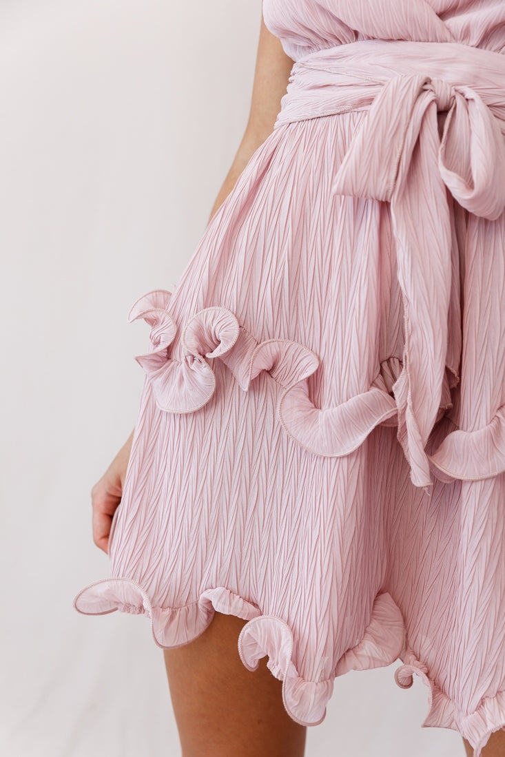 Greta Cami Strap Frill Chiffon Dress Blush-Maymioy