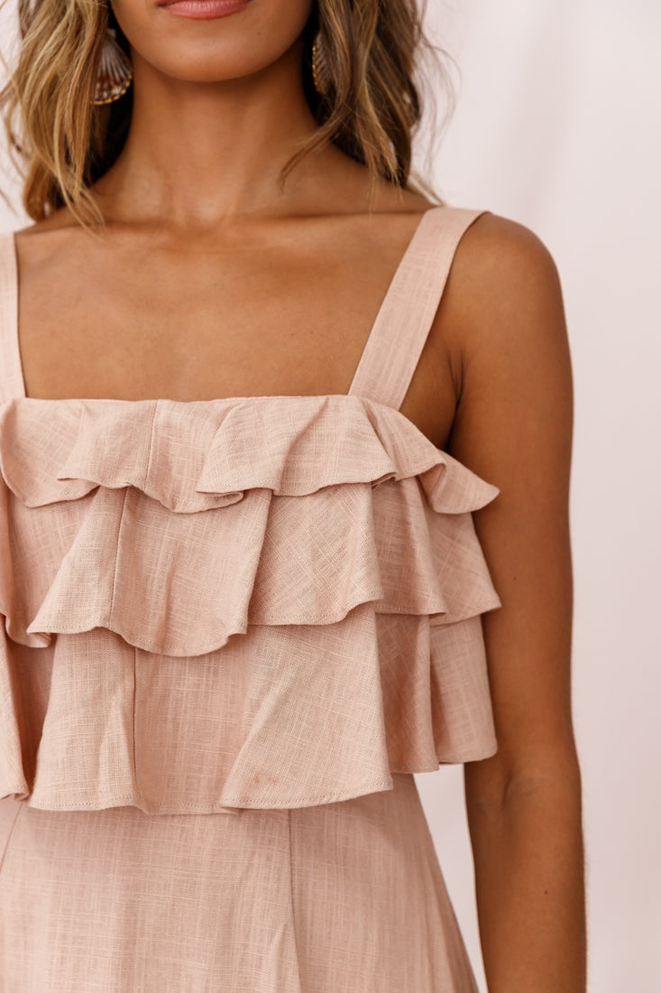 Lucille Tiered Ruffle A-Line Dress Mocha-Maymioy