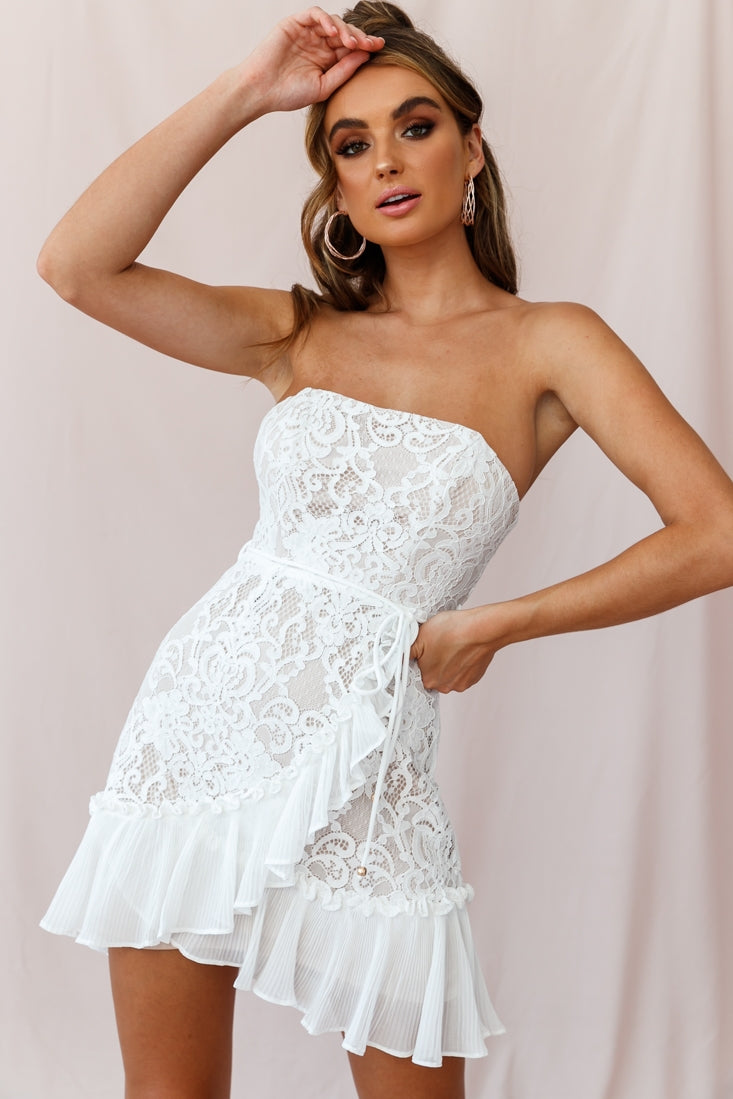 Banksia Lace Bandeau Wrap Dress White-Maymioy