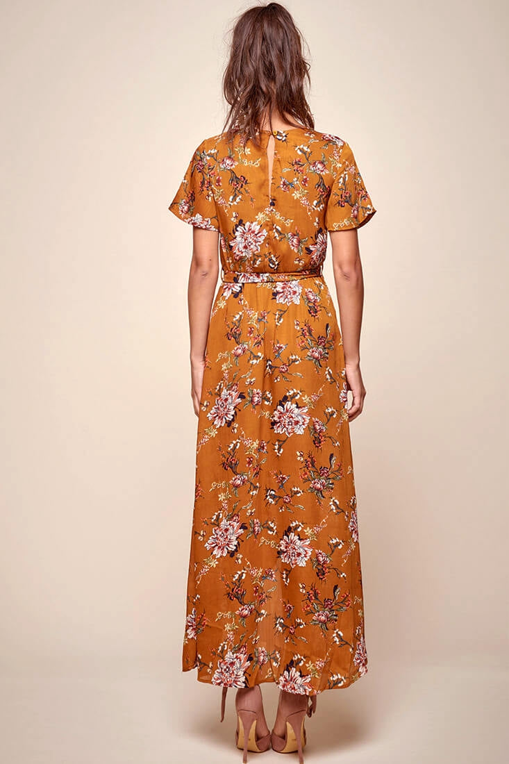 Cheri Floral Wrap Maxi Dress Mustard-Maymioy