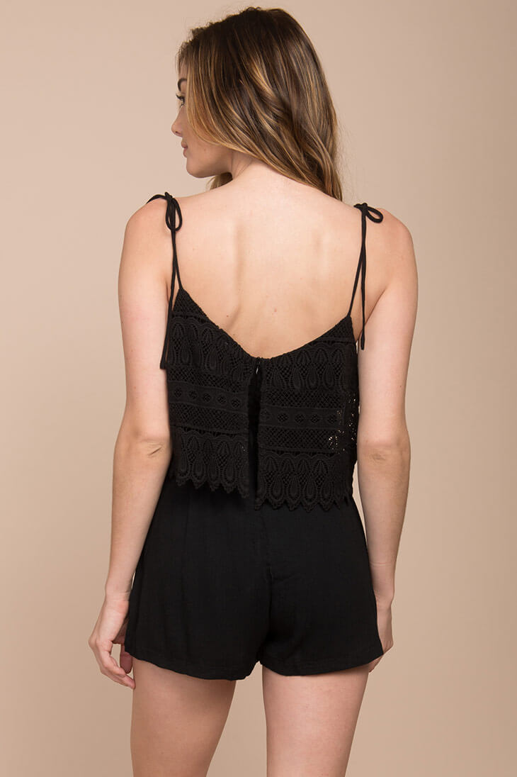 Hailee Crochet Romper Black-Maymioy