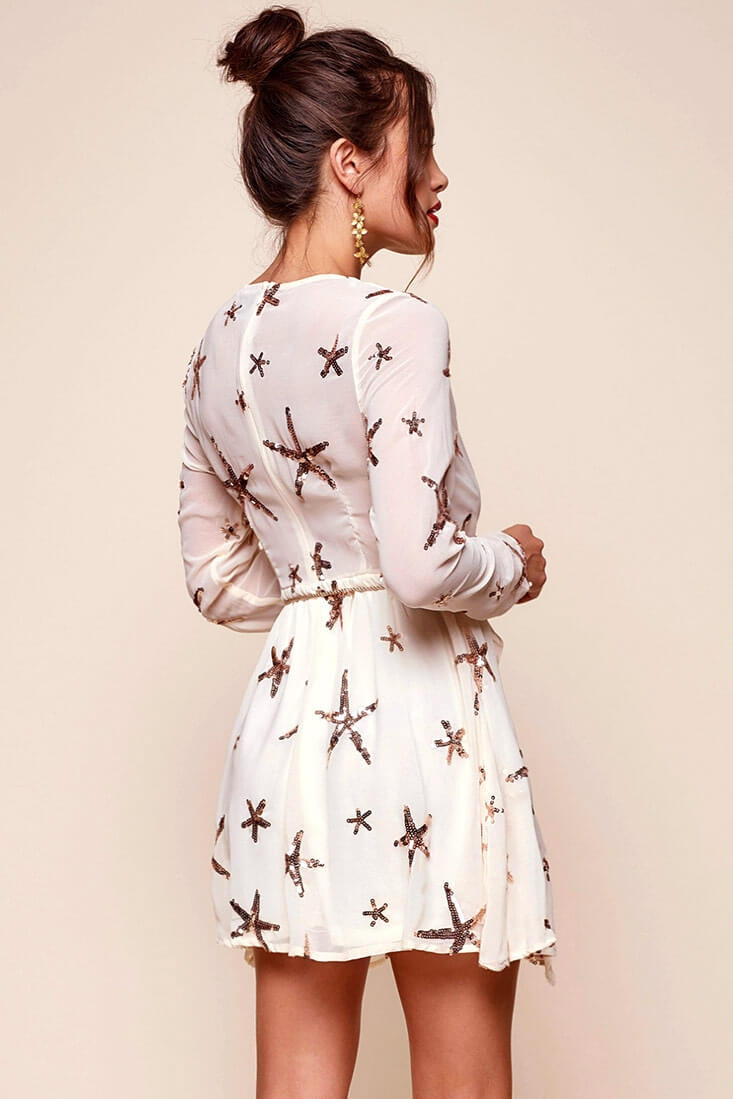 Riley Star Wrap Dress Beige-Maymioy