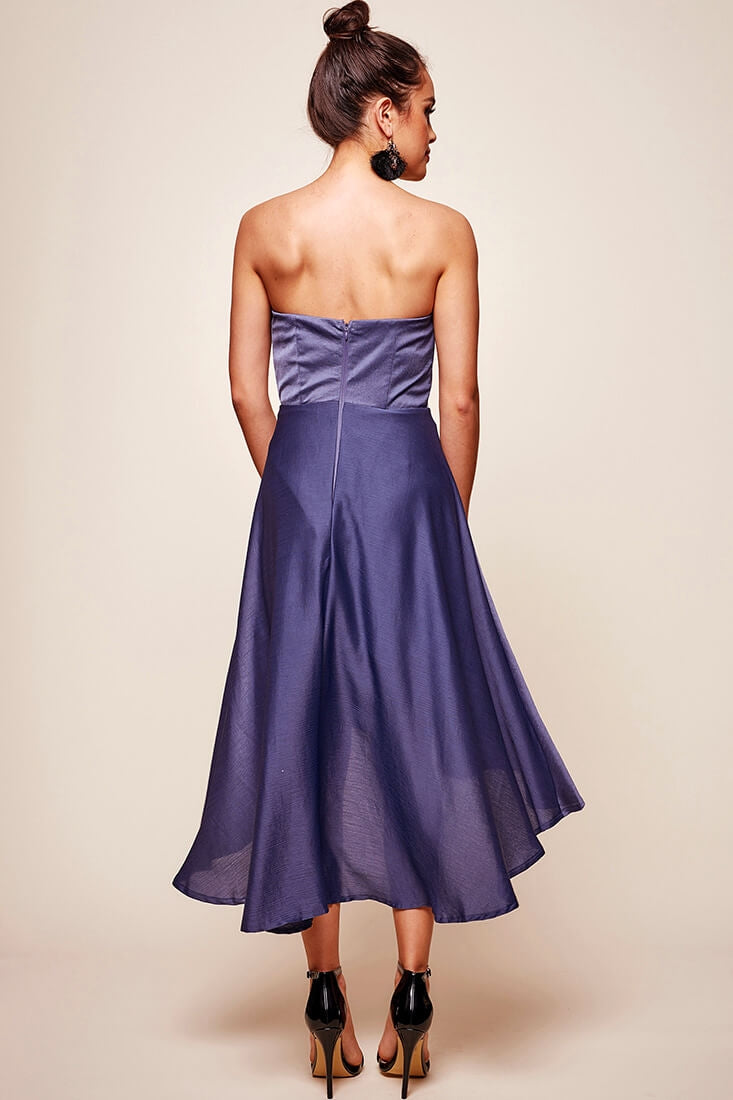 Mia Strapless A-Line Midi Dress Midnight Blue-Maymioy