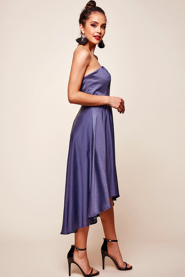 Mia Strapless A-Line Midi Dress Midnight Blue-Maymioy