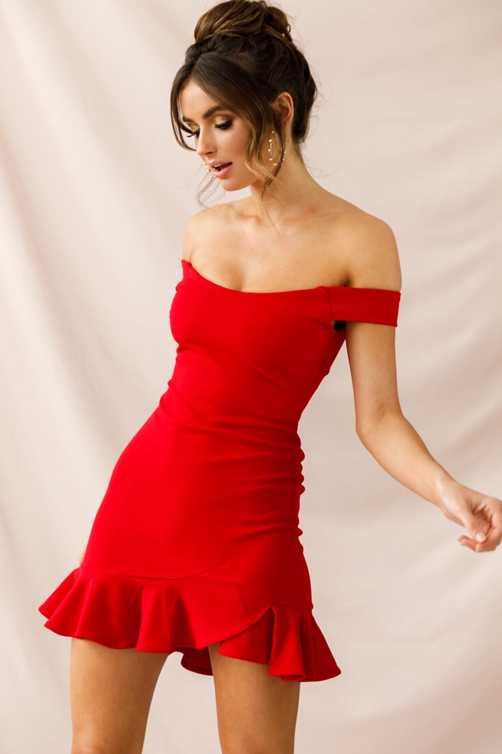 Brigitte Off-Shoulder Mini Dress Red-Maymioy