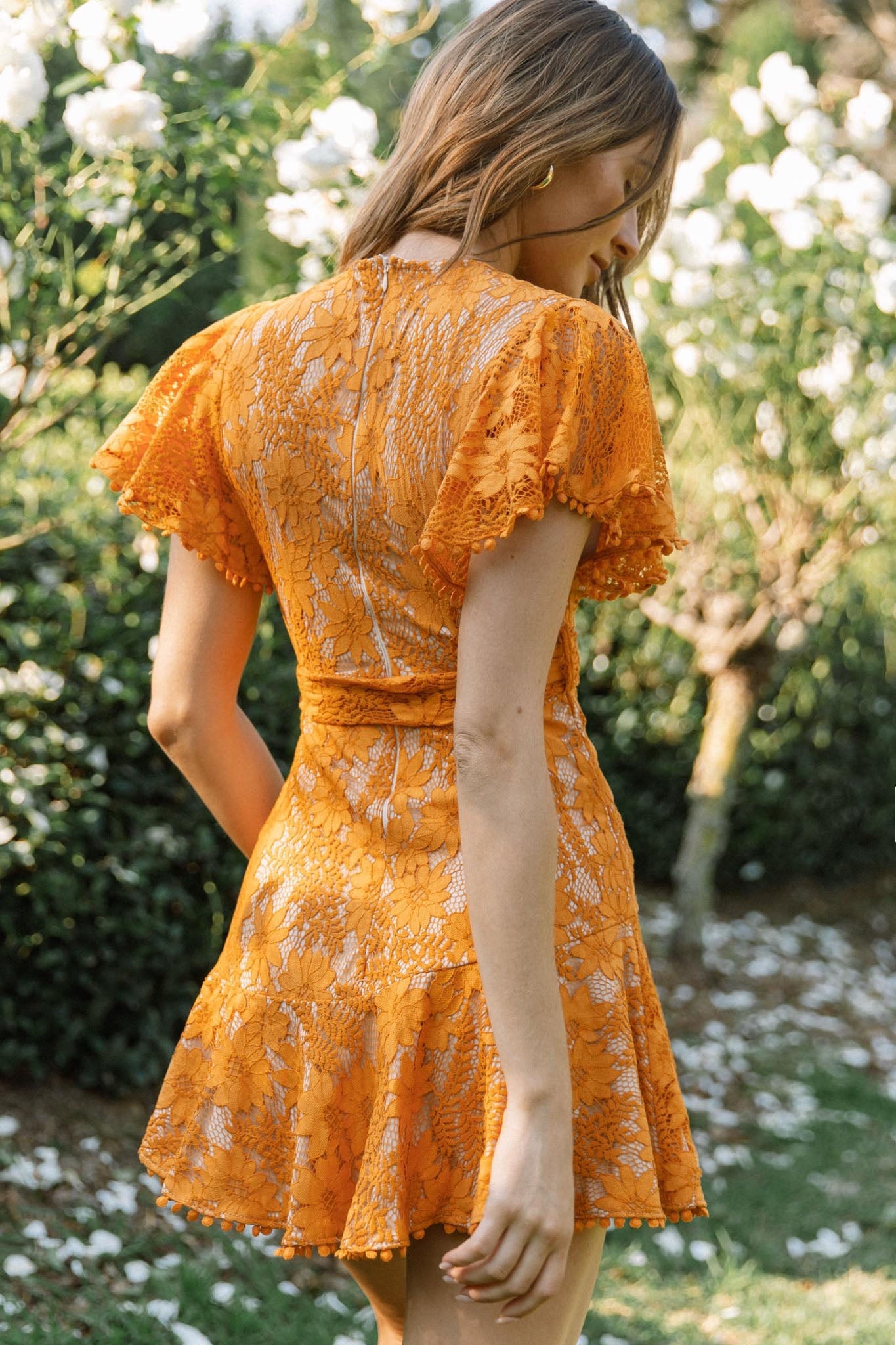 Cami Angel Sleeve Faux Wrap Dress Orange Sunset-Maymioy