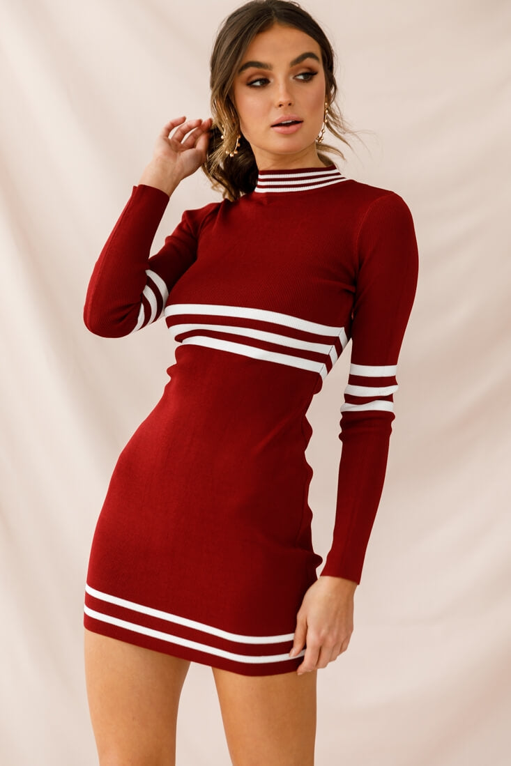 Varsity Long Sleeve Mini Dress Rose-Maymioy