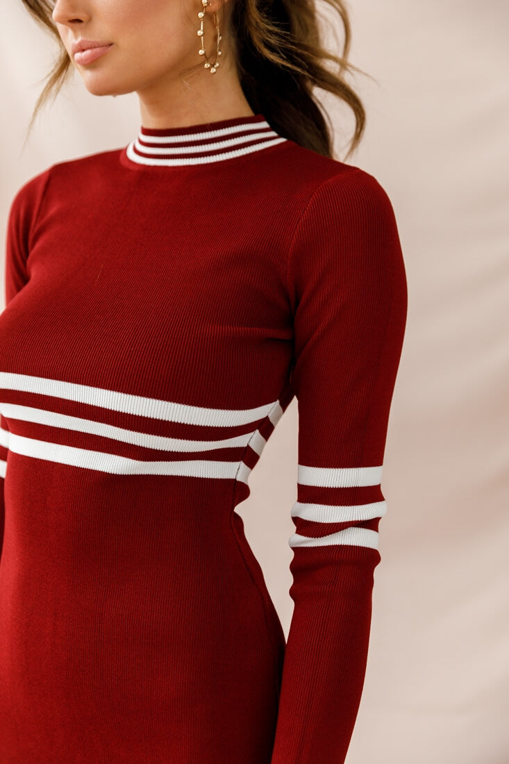 Varsity Long Sleeve Mini Dress Rose-Maymioy