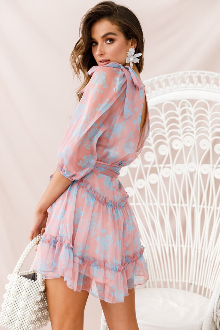 Bow-Peep 3/4 Sleeve Bow Detail Dress Rose-Maymioy