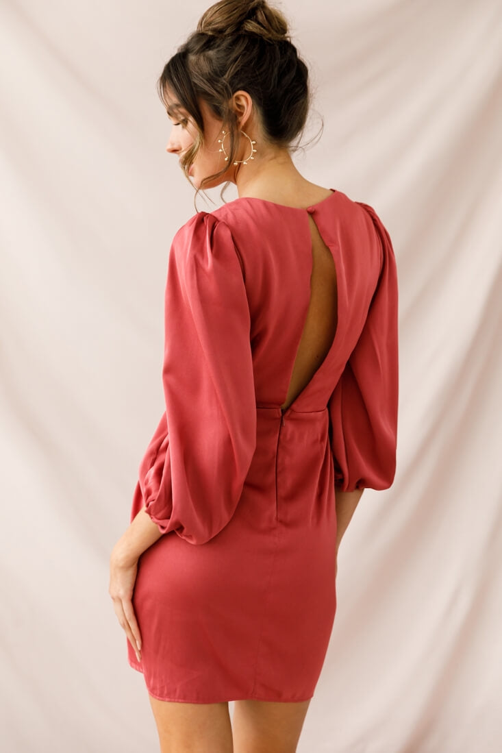 DeLisa Balloon Sleeve Mini Dress Rose-Maymioy