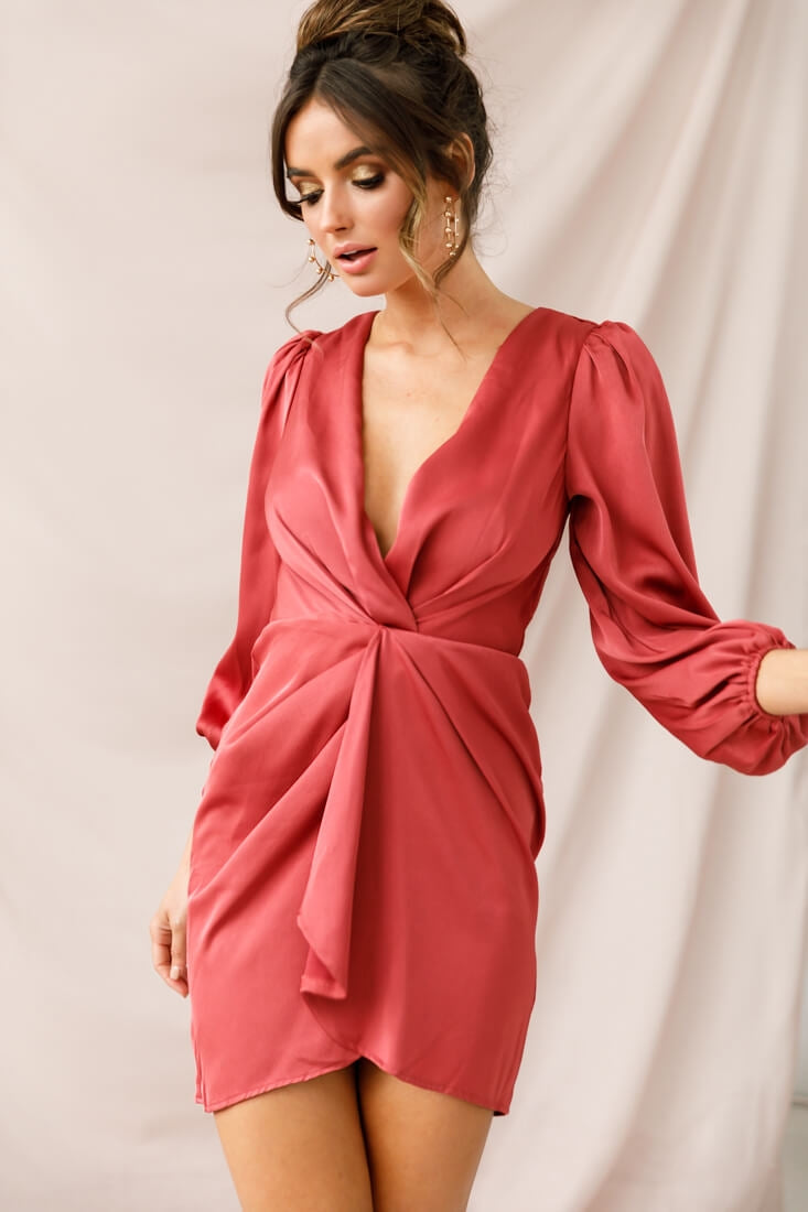 DeLisa Balloon Sleeve Mini Dress Rose-Maymioy