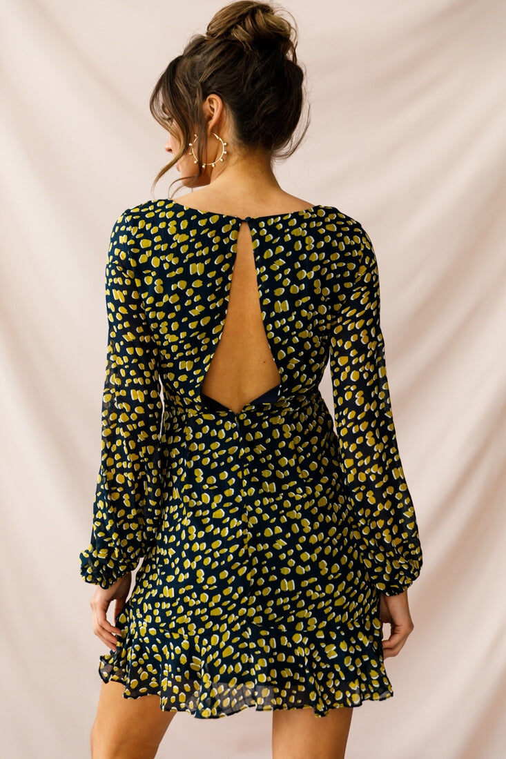 Carla Long Sleeve Bust Tie Dress Navy-Maymioy