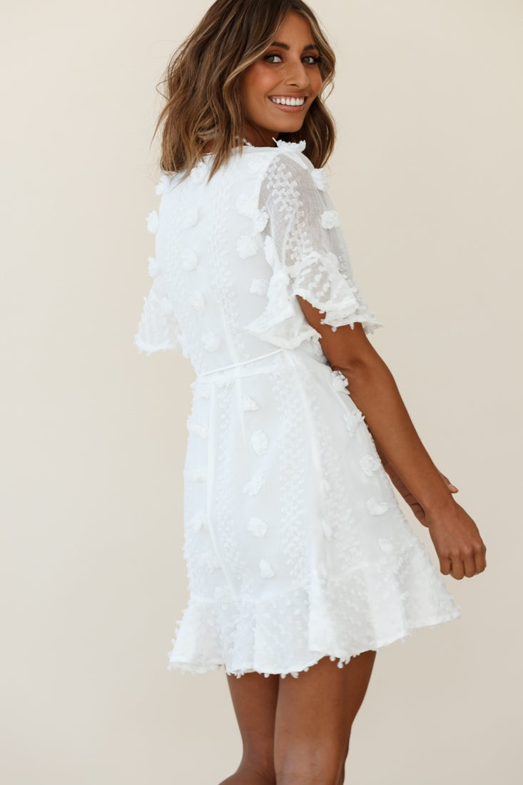 Chai Angel Sleeve Embellished Wrap Dress White-Maymioy