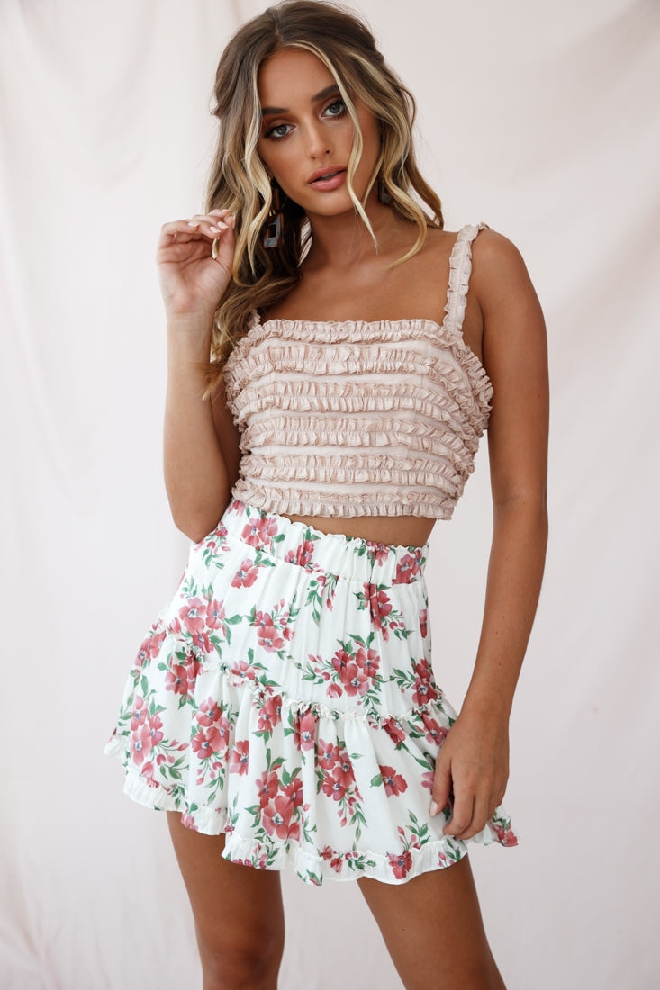 Lolita Frill Embellished Crop Top Nude-Maymioy