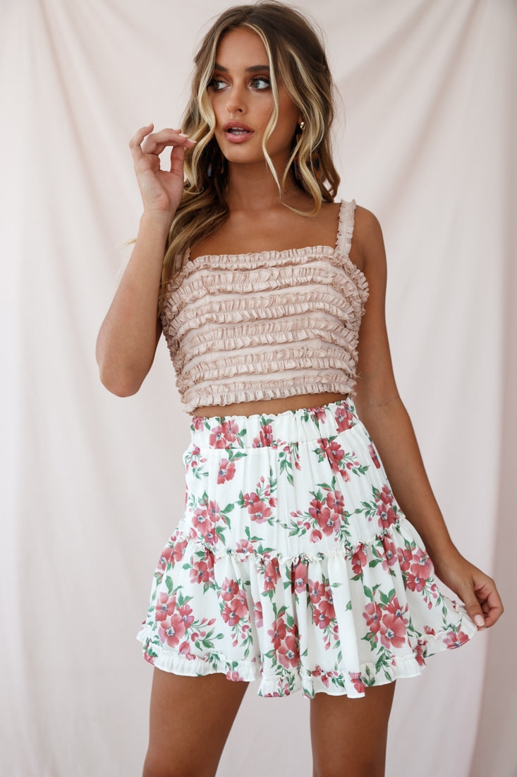 Lolita Frill Embellished Crop Top Nude-Maymioy