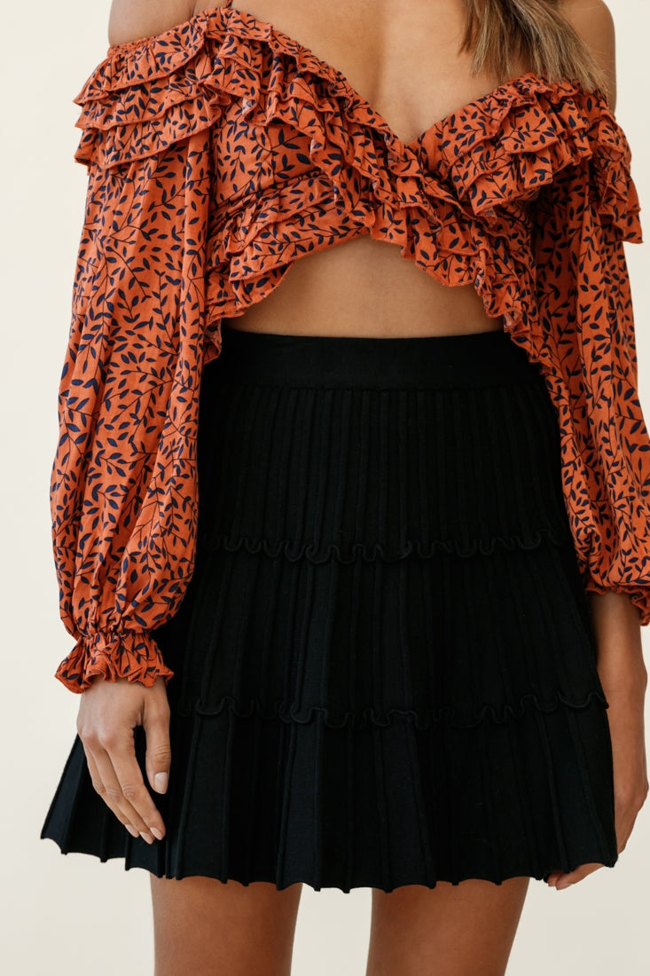 Eleanor Thick Ribbed Knit A-Line Skirt Black-Maymioy