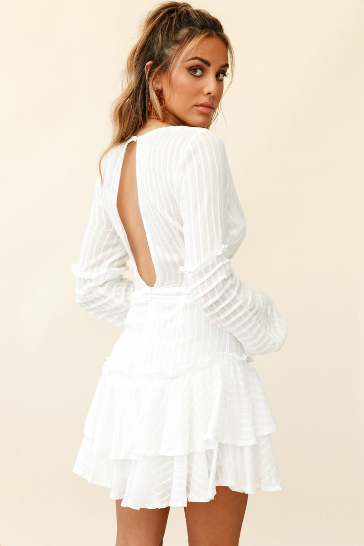 Neve Balloon Sleeve Layered Ruffle Hem Dress White-Maymioy