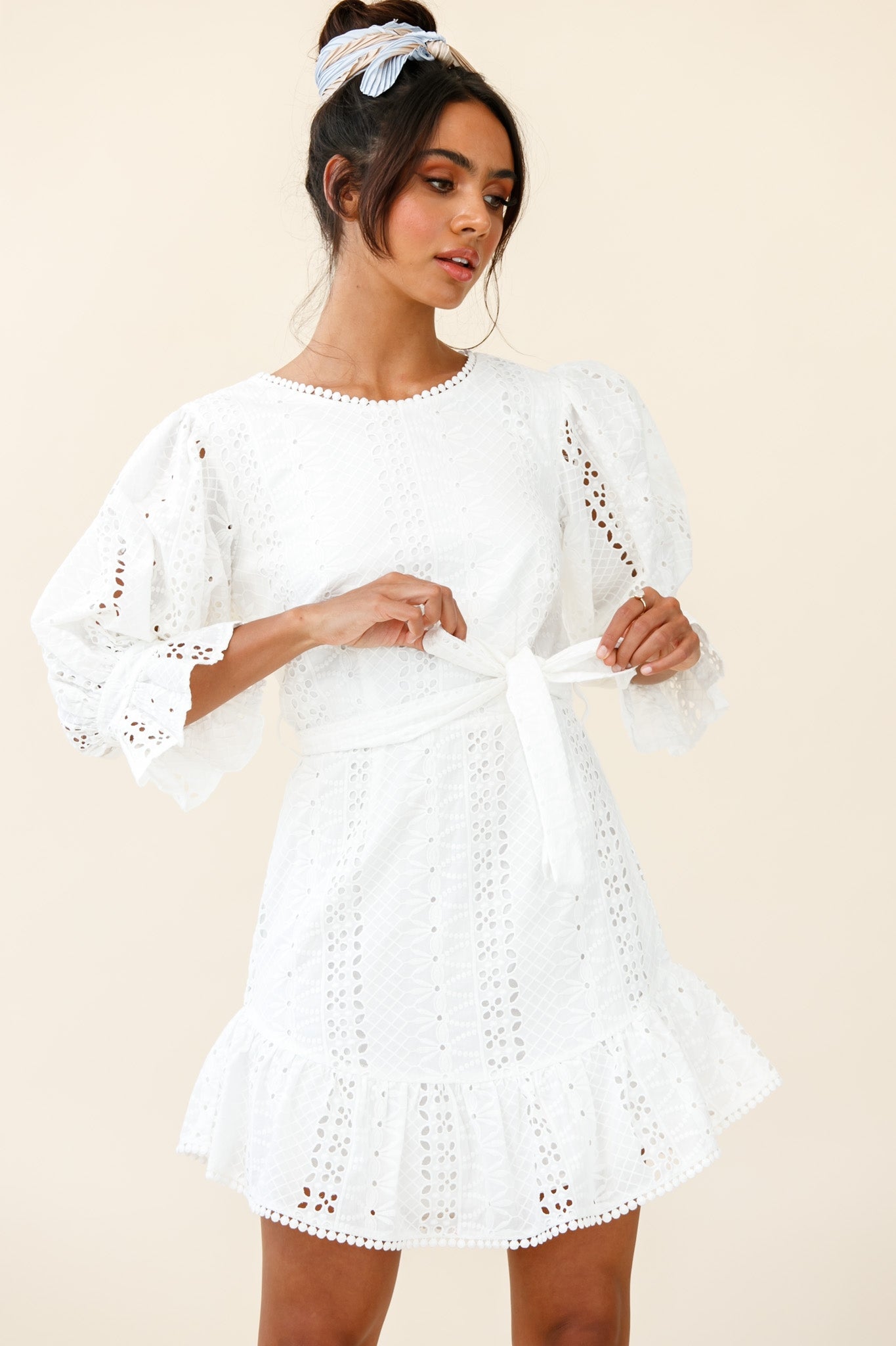 Sweet Sunshine Cut-Out Back Embroidery Dress White-Maymioy