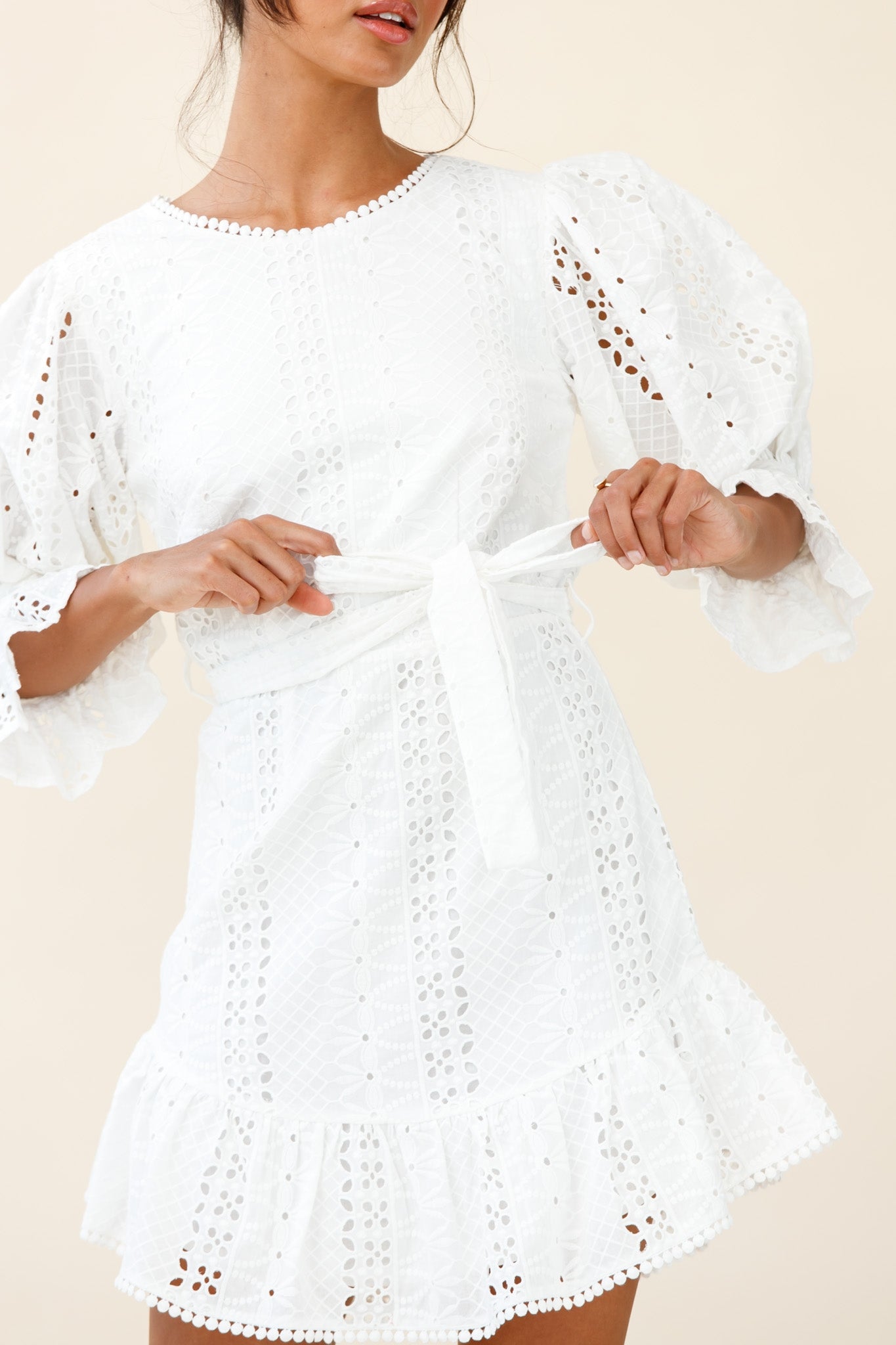 Sweet Sunshine Cut-Out Back Embroidery Dress White-Maymioy