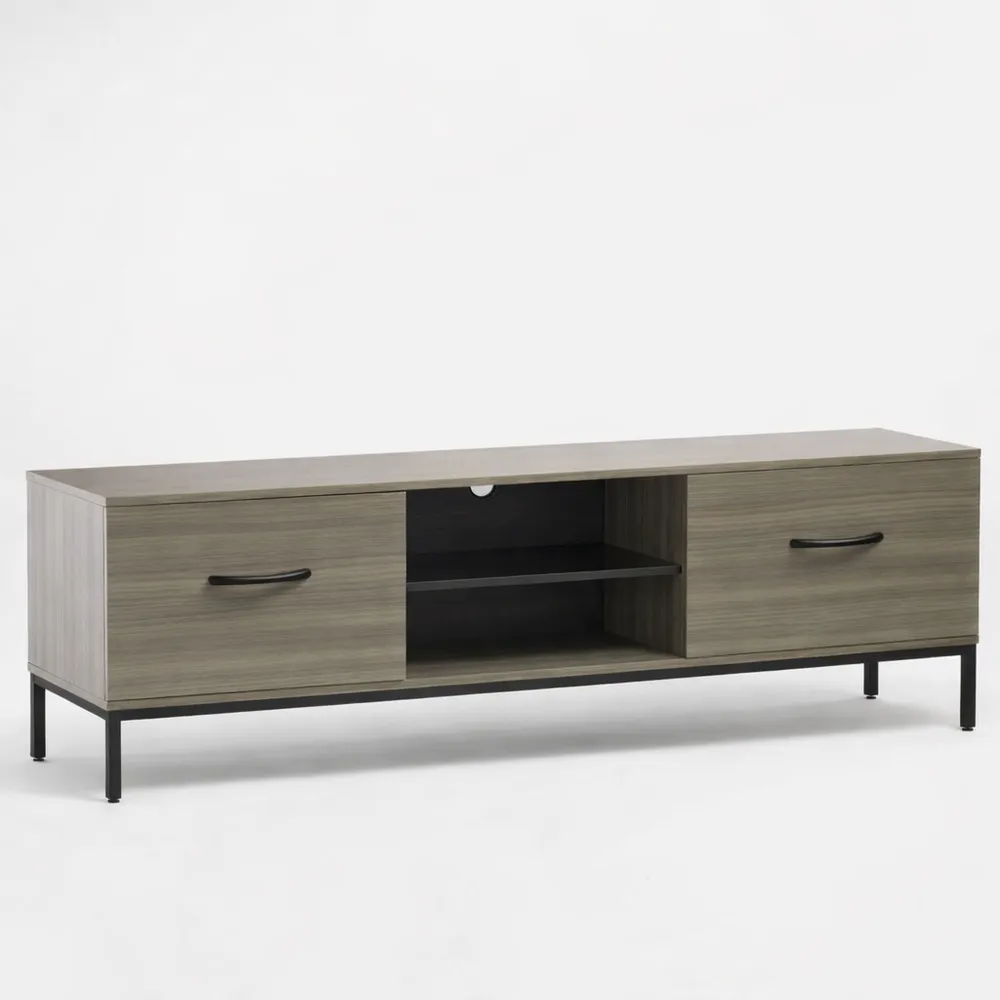 Meuble TV moderne avec étagère réglable en verre et portes