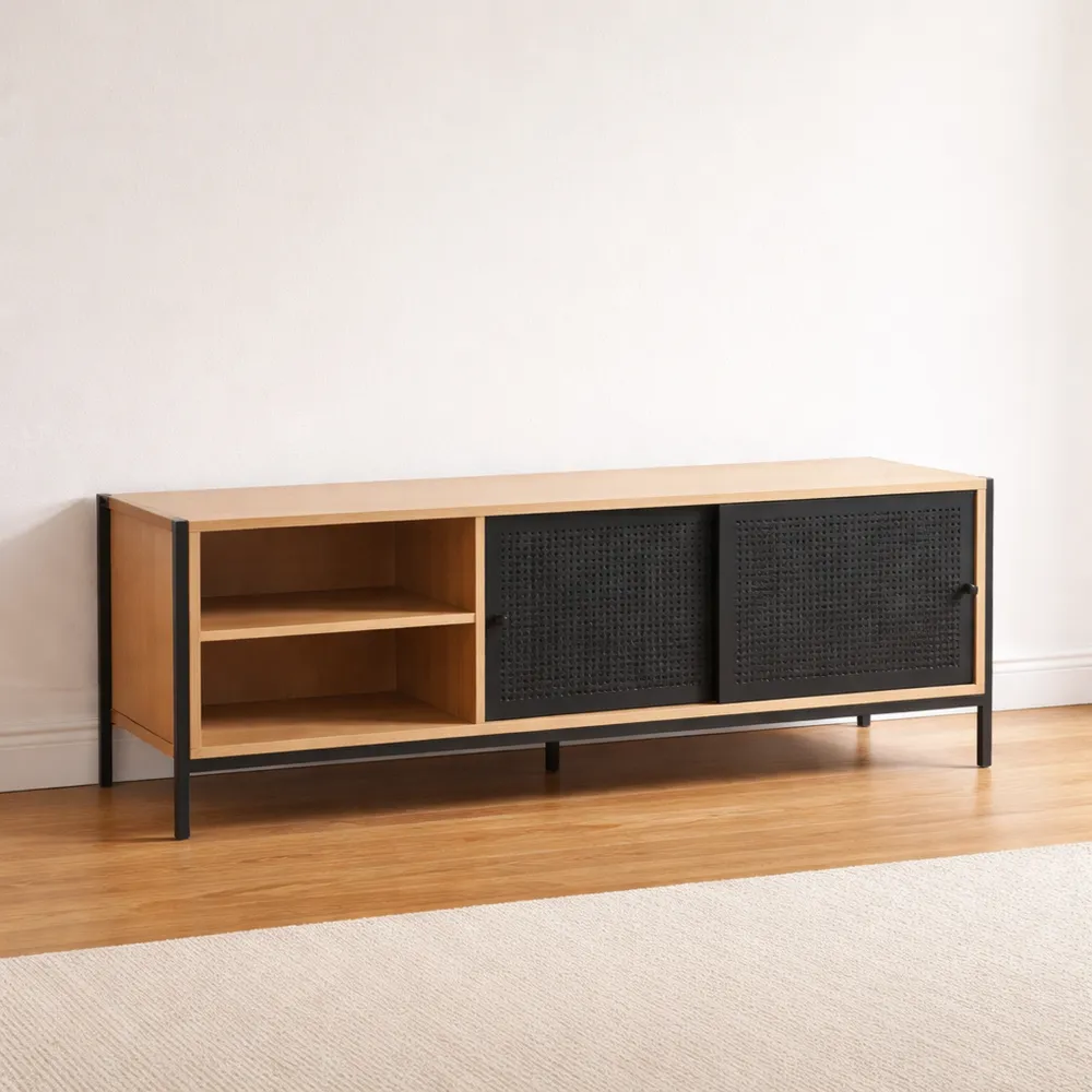 Buffet TV à Rangement Multifonctionnel avec Portes Coulissantes