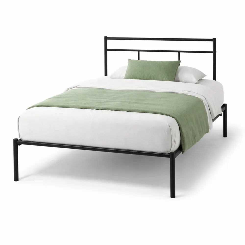 Lit Simple en Métal avec Sommier et Tête de Lit, 90x190 cm, Hauteur 30 cm, Noir