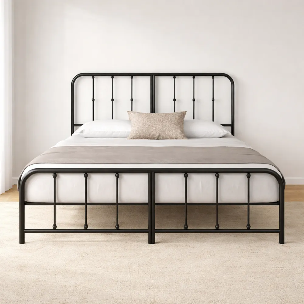 Cadre de lit double 140x190 cm avec lattes en métal et tête de lit