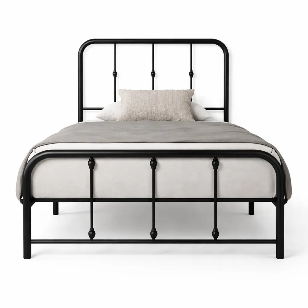 Lit Simple en Métal avec Sommier 90x190 cm et Espace de Rangement