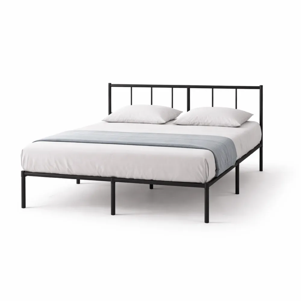 Sommier 140x190 cm en métal robuste avec tête de lit, hauteur 30 cm, rangement facile