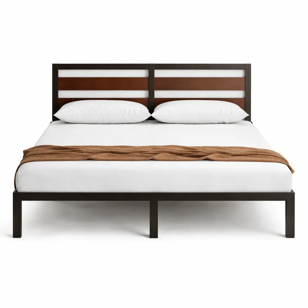 Lit double en bambou et acier avec lattes en métal 140x190 cm