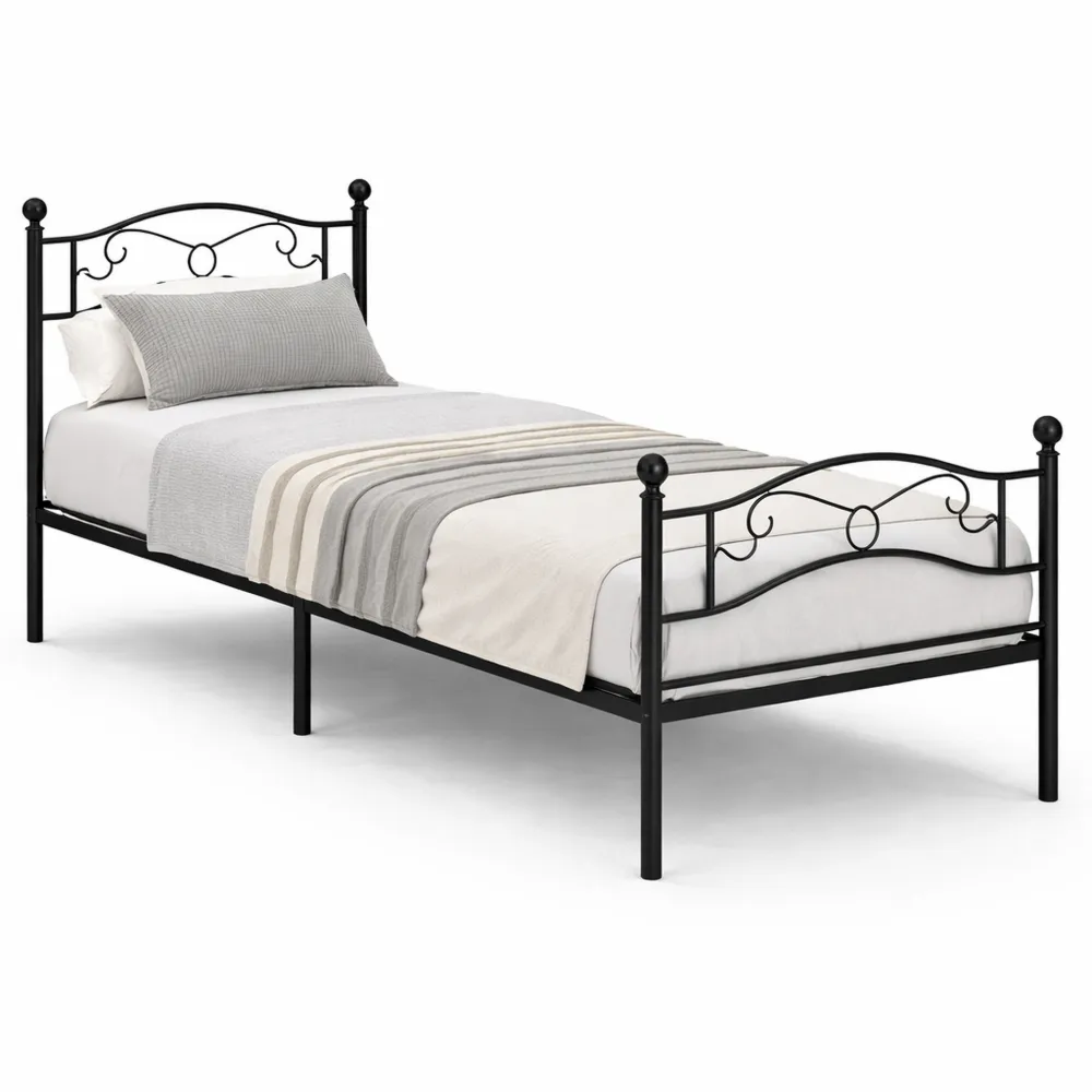 Cadre de Lit Simple en Métal 90 x 190 cm, Facile à Monter, Noir