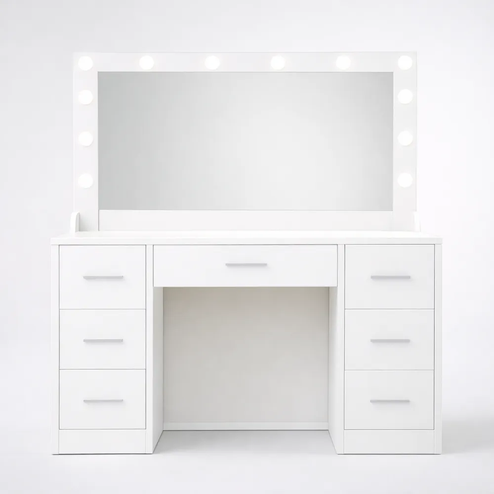 Coiffeuse Moderne avec Miroir LED et Rangement Maquillage