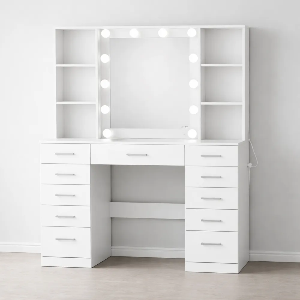 Coiffeuse Moderne avec Miroir LED Réglable