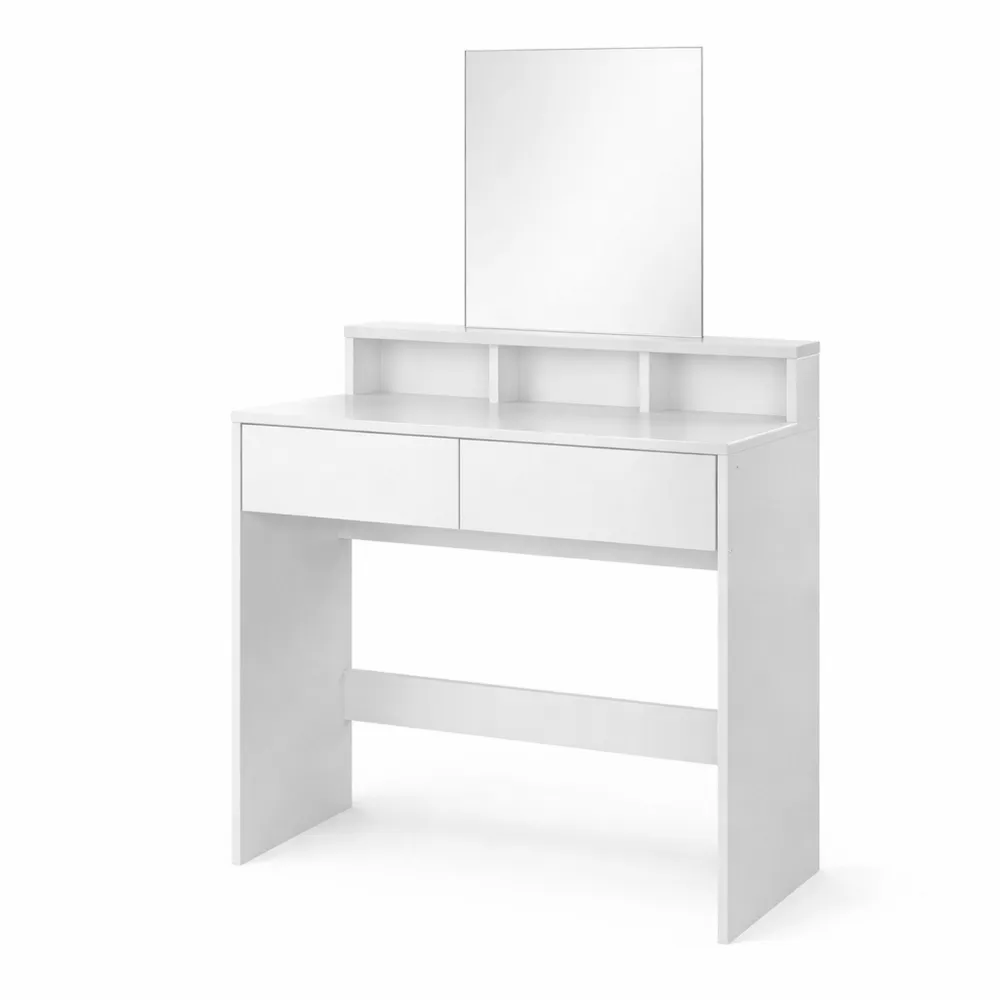 Coiffeuse Moderne avec Miroir et Rangement, 80x40x140 cm, Blanche