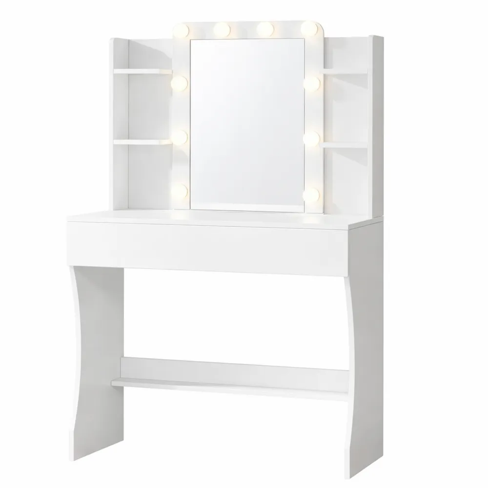Table de Maquillage Moderne avec Miroir à LED et Rangement