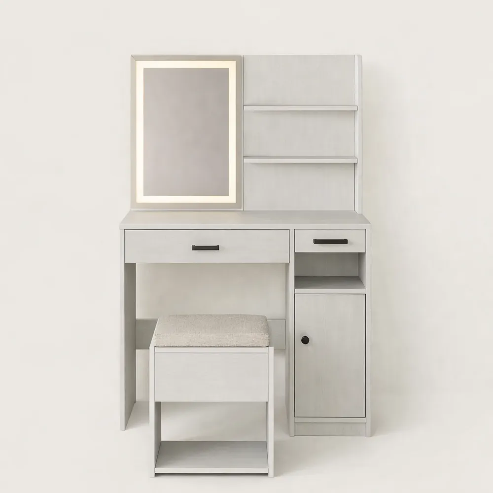 Table de Maquillage Multifonctionnelle avec Éclairage et Rangement