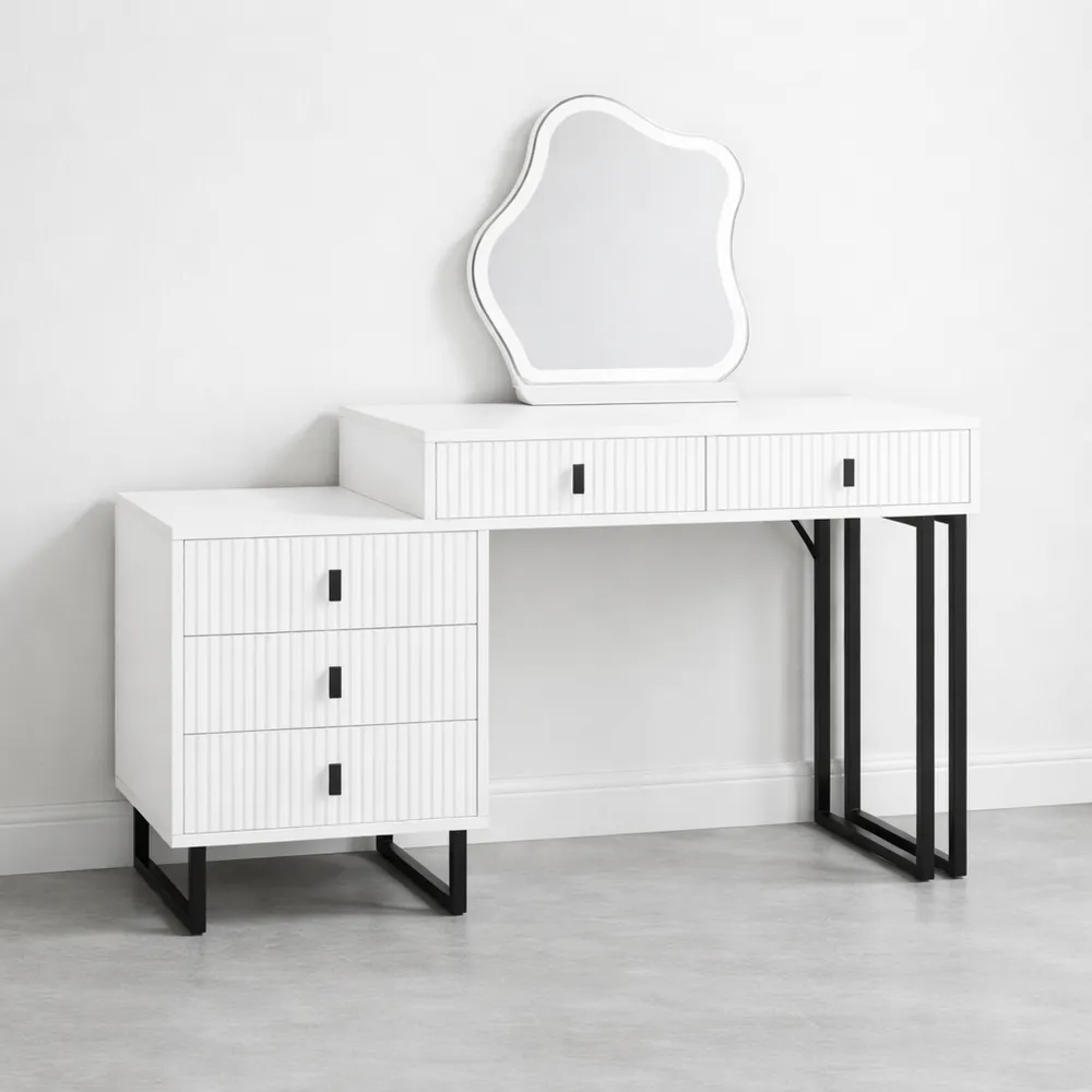 Table de Maquillage avec Miroir LED, Éclairage Réglable, 5 Tiroirs, Sécurité Antibascule