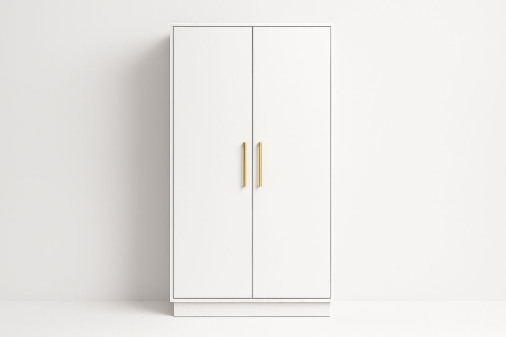 Armadio Bianco 2 Ante con Maniglie Dorate in MDF