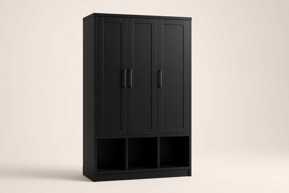 Armadio tre ante in legno MDF Nero 120x50x200 cm