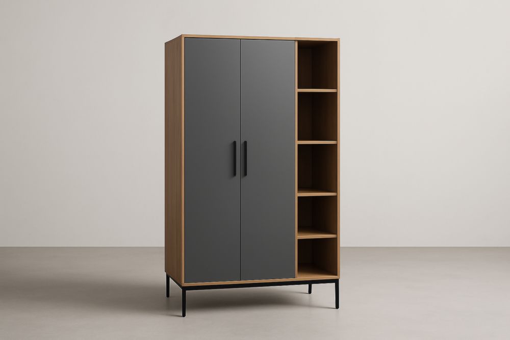 Armadio a Due Ante in MDF e Alluminio con Scomparti