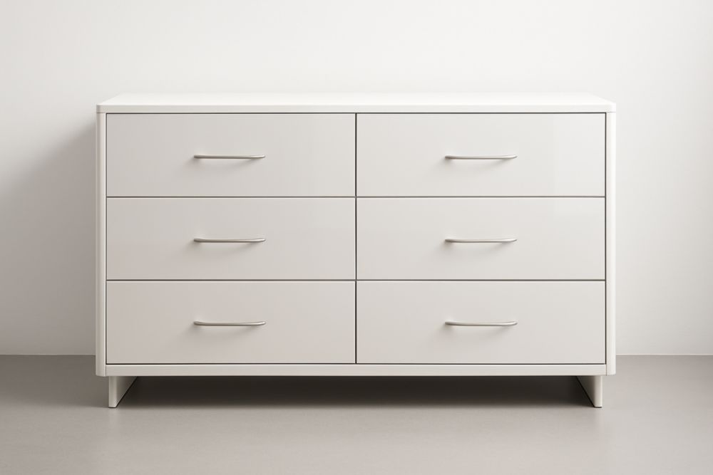 Cassettiera a sei cassetti in legno composito bianca