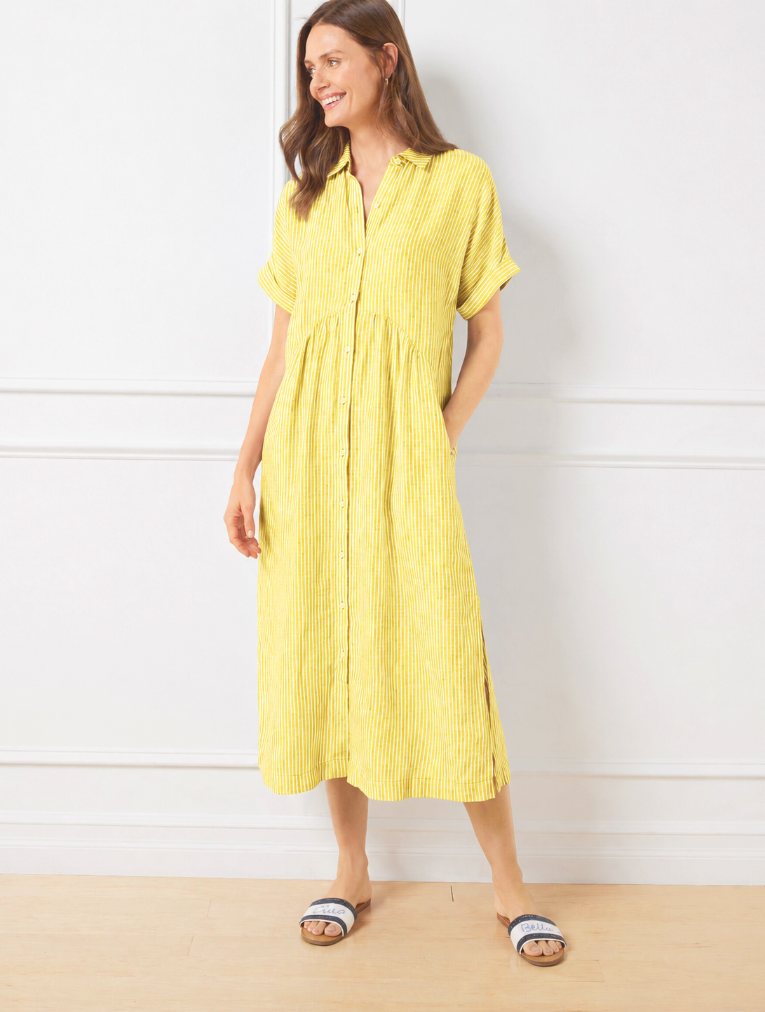 Women’s Striped Button-Down Midi Shirt Dress