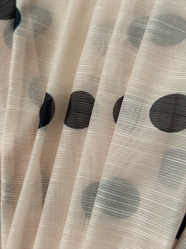 Long Sleeves Loose Buttoned Elasticity Polka-Dot Ruffle Trim See-Through V-Neck Blouses&Shirts Tops