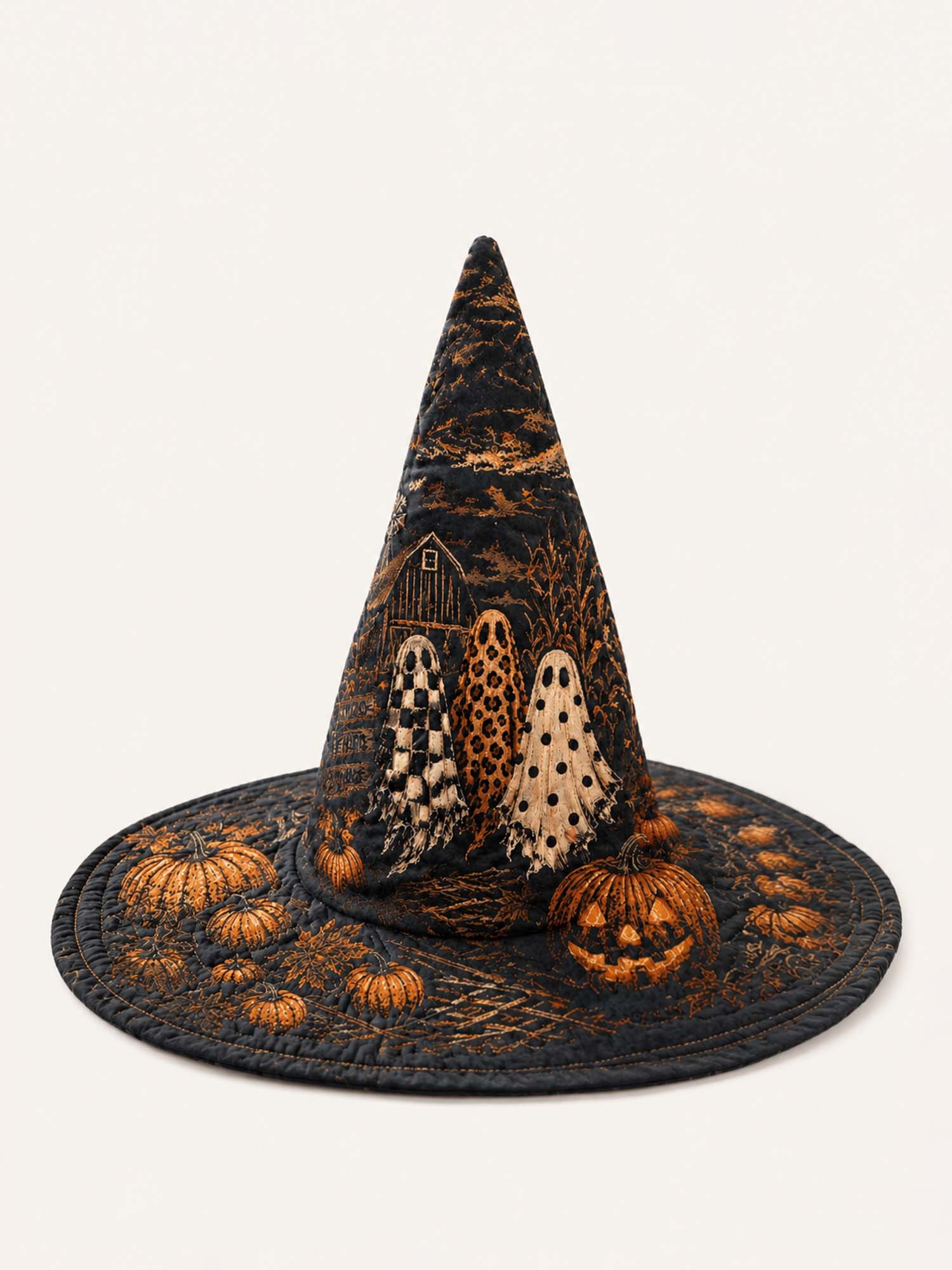 Gothic Halloween Haunted Pumpkin Handcrafted Quilted Witch Hat