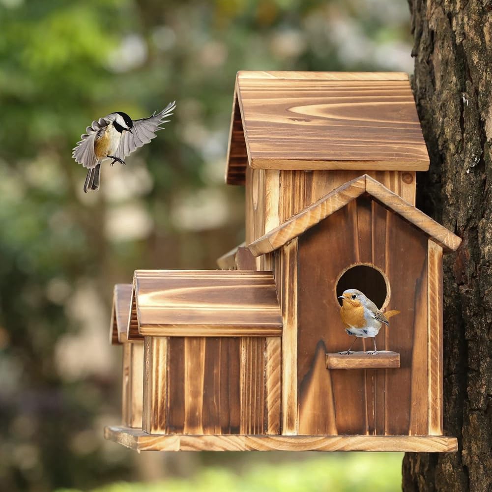 Multi-Level Wooden Bird House - Cozy & Spacious Home for Wild Birds