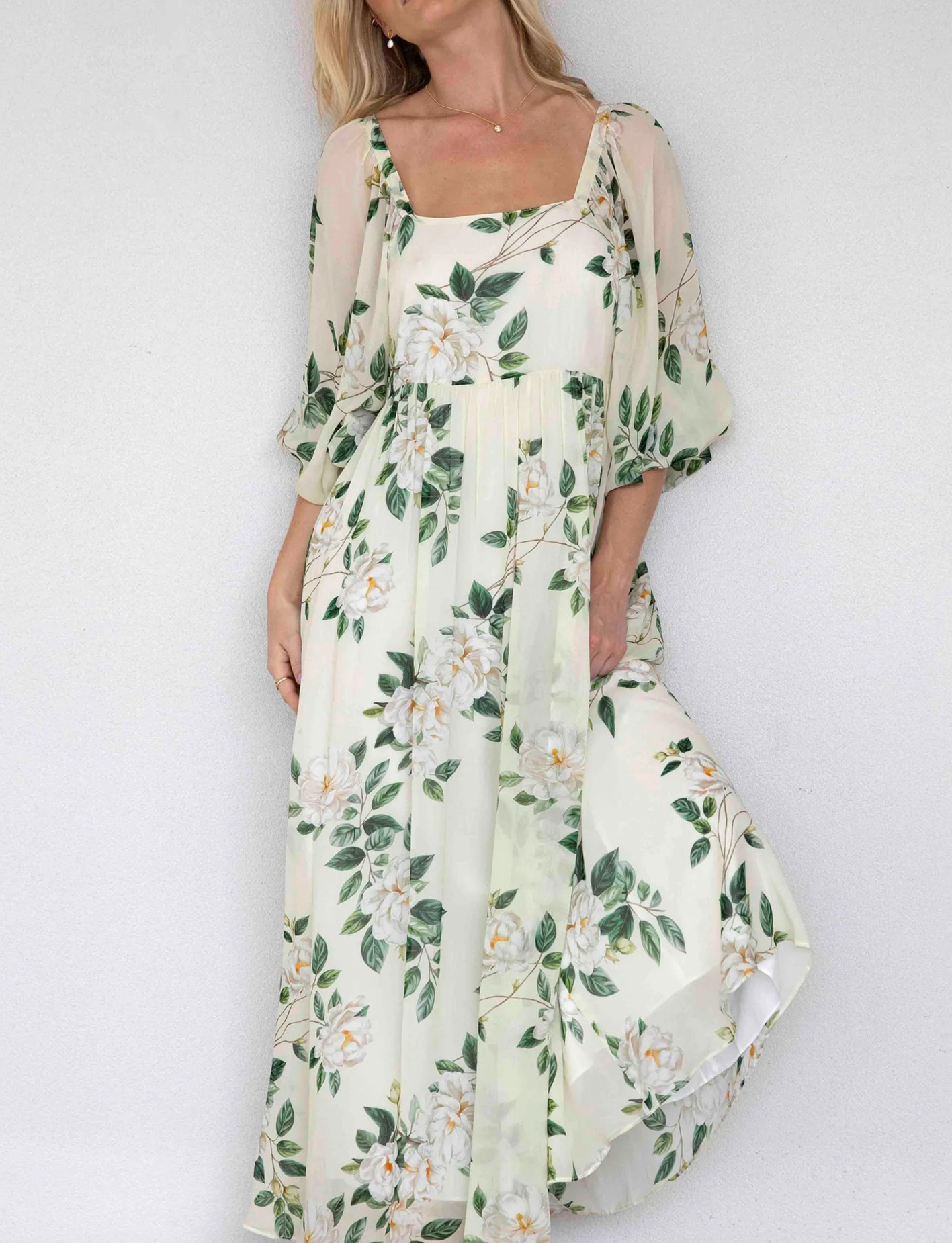 [Copy]New Arrivals🔥 Women's Printed V-Neck Bat Long Sleeve Dress Midi Length  Casual Regular